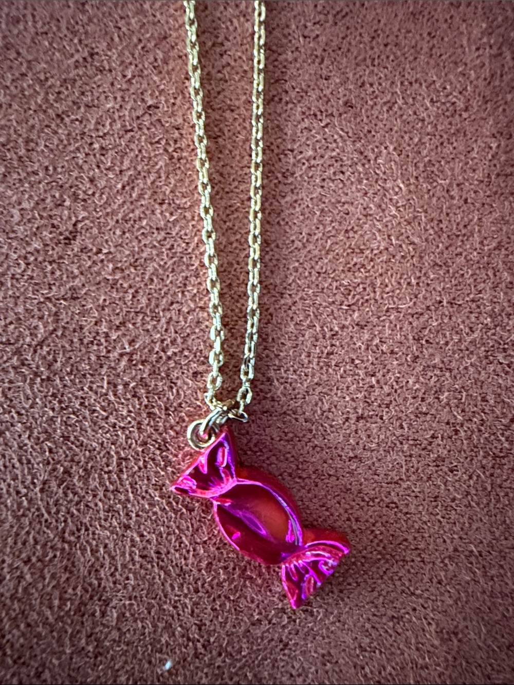 Kate spade Gold Chain Necklace with Bright Pink Candy Pendant - Picture 2 of 4